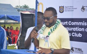 NNSS Borokiri Commissions Renovated Tennis Court, Showcases Students’ Entrepreneurial Skills 16 Chairman of the occasion, Mr Gaius O Usoh at the Commissioning ceremony at NNSS Borokiri Port Harcourt